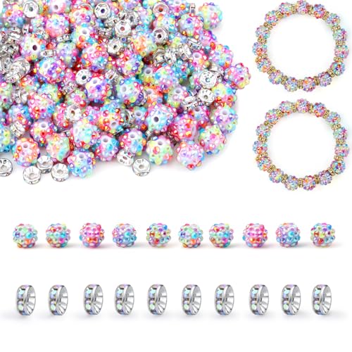 LAIDANLA 50 Stück bunte Strass-Perlen 12 mm und 200 Stück 8 mm Rondelle-Abstandshalter für DIY-Stifte, glitzernde Shamballa-Disco-Ton-Perlen für Schmuckherstellung, Armbänder, Halsketten LAIDANLA 50 Stück bunte Strass-Perlen 12 mm und 200 Stück 8 mm Rondelle-Abstandshalter für DIY-Stifte, glitzernde Shamballa-Disco-Ton-Perlen für Schmuckherstellung, Armbänder, Halsketten von LAIDANLA