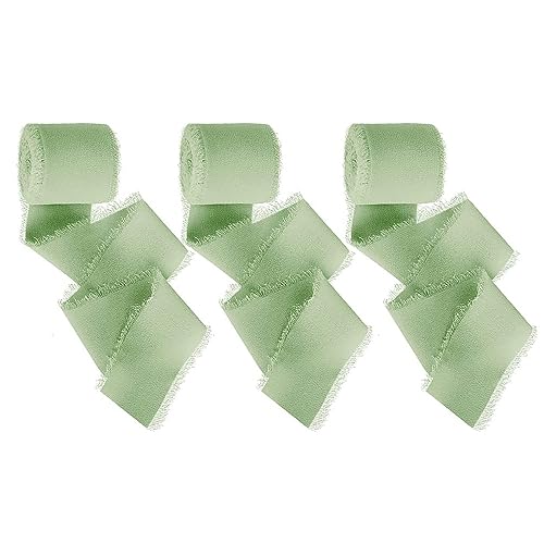 LAISHUNHE 3 Rollen Chiffon Geschenkband Hochzeit Chiffonband Schleifenband Chiffon Dekoband für Geschenk Chiffon Stoffband Seidenband für Geburtstag Taufe Grün von LAISHUNHE