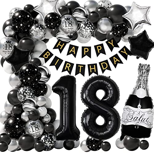 18 Geburtstag Deko, Geburtstagsdeko 18. Geburtstag Junge Mädchen, Deko Schwarz Silber 18. Geburtstag Junge Luftballons Geburtstag von LAISLLA