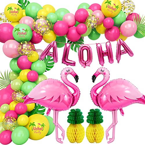 Hawaii Party Dekoration Set, Hawaii Luftballon Girlande Dekorationens mit Hawaii Deko Flamingo ballons, Hawaii ALOHA Luftballons Deko für BBQ Tropischen Garten Party Deko Geburtstag Deko von LAISLLA