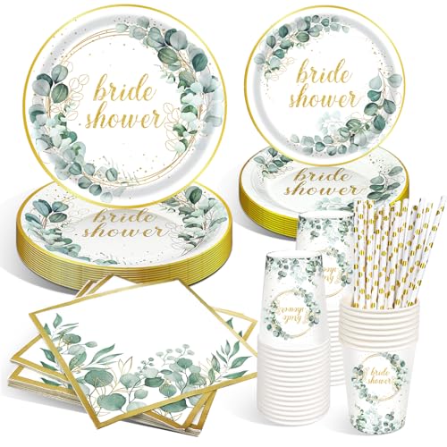 LAISLLA Bridal Shower Partygeschirr Set, Bride to Be Deko Party Geschirr, Floral Pappteller Servietten für Hochzeits Deko, Verlobungsfeier, Brautparty Frauen, Junggesellenabschied Party 16 Gäste von LAISLLA