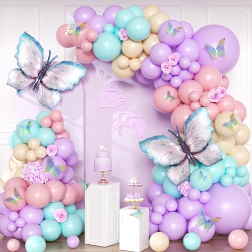 Luftballon Girlande Schmetterling, Rosa Blau Ballongirlande Set, Geburtstagsdeko Mädchen, Kindergeburtstag Deko Schmetterling Luftballons Girlande für Baby Shower Hochzeitdeko Party Dekoration von LAISLLA