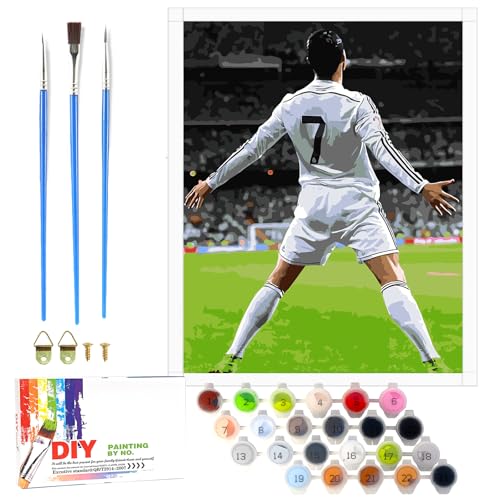 LAISU Fußball Malen Nach Zahlen für Erwachsene, Kinder und Junior Anfänger, CR7 Fussball Gemälde Set mit Leinwand Pinseln Acrylfarben, 40x50cm Groß DIY Painting Basteln für Jungen Mädchen ab 6 Jahre von LAISU