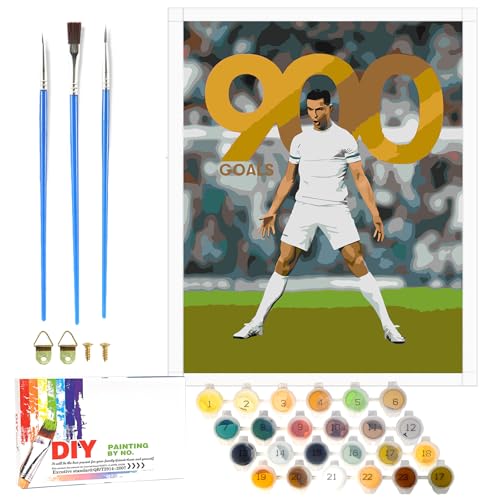 LAISU Fußball Malen Nach Zahlen für Erwachsene, Junior und Kinder Anfänger, CR7 Fussball Gemälde Bastelset mit Leinwand Pinseln Acrylfarben, 40x50cm Große DIY Painting für Jungen Mädchen ab 6 Jahre von LAISU