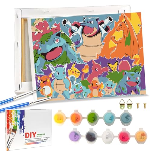 LAISU Malen Nach Zahlen mit Rahmen für Kinder Junior Erwachsene Anfänger, 24x18cm Klein Cartoon Anime Painting, DIY Gemälde Basteln Set mit Leinwand Pinseln Acrylfarben für Jungen Mädchen ab 6 Jahre von LAISU