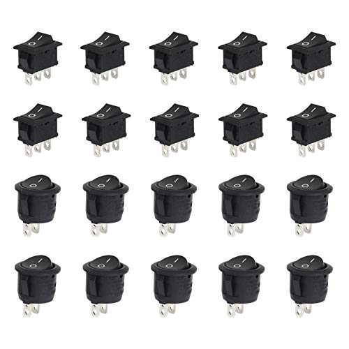 LAITER 20 Stück I/O Kippschalter Wippschalter Rund Schalter 3 Pin 2 Position AC 6A / 250V, 10A / 125V Zwei Arten Ein-/Ausschalter Boat Rocker Switch für Auto Boot Haushaltsgeräte von LAITER