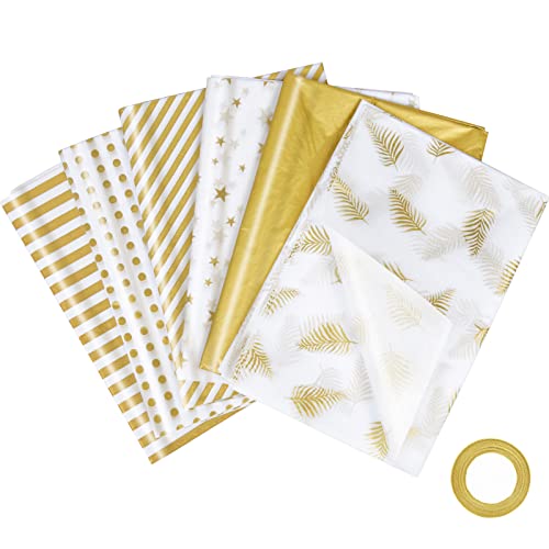 LAITER 60 Blatt Gold Geschenkpapier Hochzeit 50x70cm Goldenes Seidenpapier Geschenk Papier mit Stern Punkt Streifen Hochzeiten Gechenkverpackung Verpackungsmaterial für Hochzeiten Geburtstag von LAITER