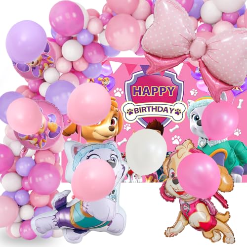 Rosa Hunde Folienballon 75pcs,Luftballon Deko Geburtstag Mädchen,Aluminium Ballon Kindergeburtstag für Mädchen Party Dekoration Kinder von LAKIND