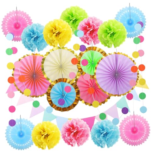 LALADEFIEE 1 Satz Blumenball-Papierfächerpaket Pom-Pom-Banner Seidenpapier-Fans pastellfarbene Partydeko Klassenzimmerdekoration Dekorationsset feiern Pompons aus Seidenpapier Papierkugeln von LALADEFIEE