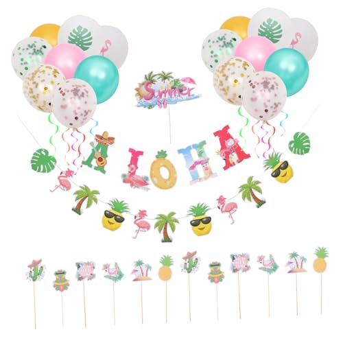 LALADEFIEE 1 Satz hawaiianische Dekoration Kuchenverzierung Cupcake-Topper zum Geburtstag Luau luftbalondeko party banner wiederverwendbares Partyzubehör Geburtstagstorte Topper papier von LALADEFIEE