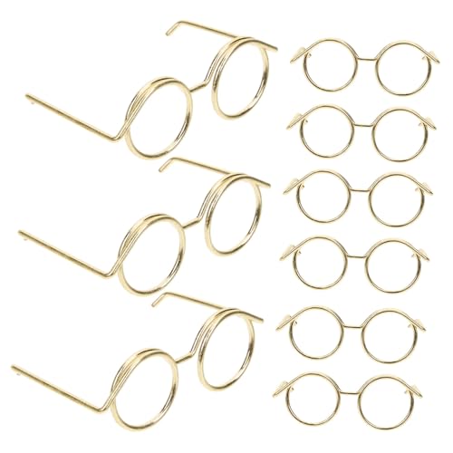 LALADEFIEE 10St Metallbrille Kleidung Katzenbrille Muscheldekor Miniatur Reize kindertagsgeschenke puppenkleidung gläser Spielzeug Mini-Puppen-Brille Umrandete Puppensonnenbrille Golden von LALADEFIEE