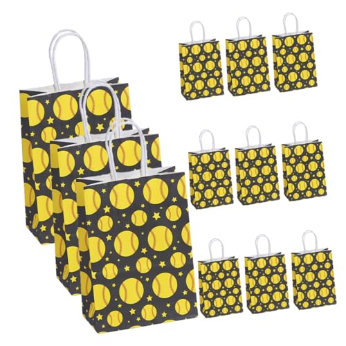 LALADEFIEE 12 Stück Baseball Party Geschenktüten Snack Taschen Mittelgroße Papiertüten Verpackungstüten Snack Tasche Baseball Tragetaschen Papiertüte Blumenstrauß Taschen Mittelgroße von LALADEFIEE