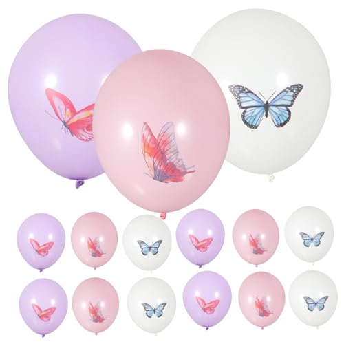 LALADEFIEE 18 Stk Schmetterlings-partyballons Dekoration Aus Latexballons Partyballons Als Gastgeschenke Latex-schmetterlingsballons Aufblasbare Latexballons Ballon-requisite Rosa Emulsion von LALADEFIEE