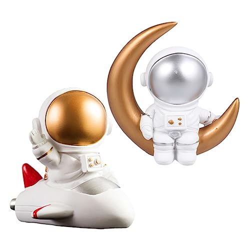 LALADEFIEE 2st Astronauten-ornamente Astronautenstatue Hochzeitstortendekorationen Kuchenparty-ornamente Astronauten-dekor Süßes Astronautenmodell Heimdekoration Desserttischverzierungen Harz von LALADEFIEE