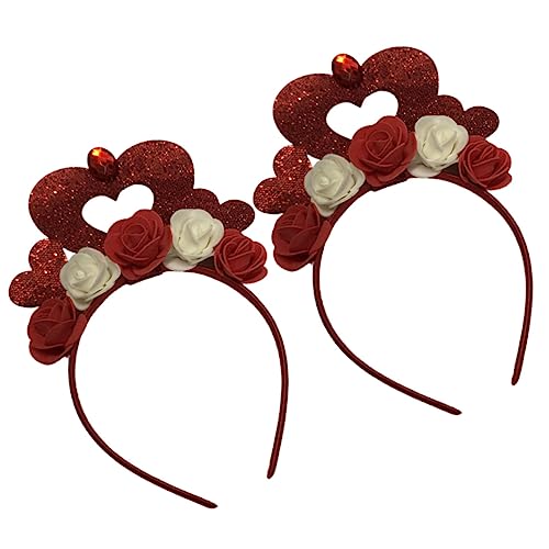 LALADEFIEE 2st Valentinstag Stirnband Halloween- Cartoon-haar Rosendekor Feier-stirnband Make-up-haarband Haarschmuck Zum Valentinstag Valentinstag-party-stirnbänder Filzstoff Rot von LALADEFIEE