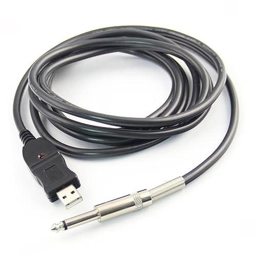 LALADEFIEE 3 m USB Gitarrenbass Kabel Adapter USB Link Für PC Aufnahmen Schwarzes Gitarrenkabel Mit Klinkenstecker Für E Gitarre Und Bassgitarre Ideal Für Musiker Und Aufnahmen von LALADEFIEE