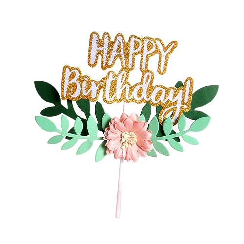 LALADEFIEE 4 Stück Happy Birthday Buchstaben Tortendekoration Mit Blumen Und Blätter Einsatz Ideal Für Geburtstagsfeiern Inklusive Stäben Für Einfache Anbringung von LALADEFIEE