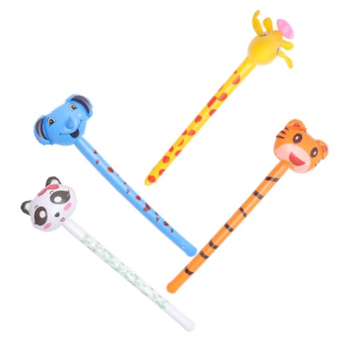 LALADEFIEE 4 Stück Tierkopf Ballon Outdoor- Für Kinder Sprengen Tiere Stick Tierstock Aufblasen Poolspielzeug Für Kleinkinder Dschungel Aufblasbare Leuchtstäbe Pvc von LALADEFIEE