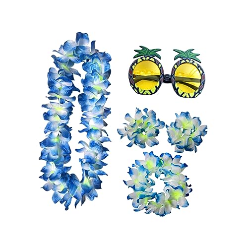 LALADEFIEE 5 Stück Hawaii Armband Hawaii Partykostüm Hawaii Partyzubehör Hawaii Halskette Hawaii Brille Ananas Brille Lustige Brille Hawaii Kopfschmuck Blau von LALADEFIEE