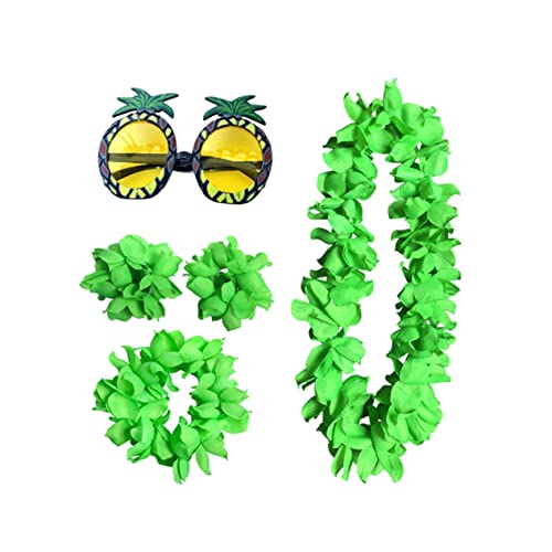 LALADEFIEE 5St Ananas-Brille Hawaii-Girlande lustige brille Ananas-Gläser hawaiianische Blumenkette hawaiianisches Armband Hawaii-Kopfschmuck Ananas Brille Hawaii-Armband Green von LALADEFIEE