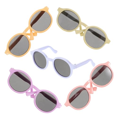 LALADEFIEE 5st Puppenbrille Mini-gläser Zum Basteln Puppenhaus-Sonnenbrille Puppen Mini-Brille Puppe Sonnenbrille Miniatur-Brille Für Puppe Runde Drahtgläser Gefüllte Tierbrille Plastik von LALADEFIEE