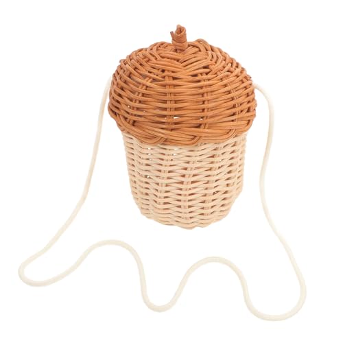 LALADEFIEE Eichel Tote Aufbewahrungskorb weidenkorb kinderkleidung Dekoration Kinder geldbörse kindergeldbeutel Kuriertasche aus Rattan Handgewebte Rattantasche Brown von LALADEFIEE