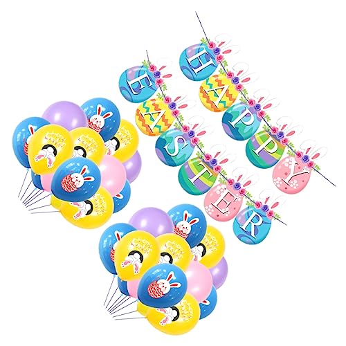 LALADEFIEE Fröhliche Ostern Banner Mit Kaninchen Und Osterei Design Sowie Latexballons Rosa Blau Und Für Festliche Osterdekoration Und Partys von LALADEFIEE