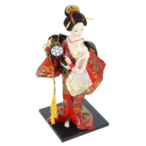 LALADEFIEE Geisha-seidenpuppe Japanische Souvenirs Kimono-puppenstatue Puppenschmuck Kimono-puppenauto-Dekoration Kimono-puppenfigur Tischkimono-puppenverzierung Kimonopuppenfigur Rot Abs von LALADEFIEE