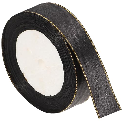 LALAFINA 1 Goldband Sackleinen Band Süßigkeiten Lesezeichen Wickeln Chiffon Zeremonie Samtband Elegante Bänder Leichtes Band Weihnachtsdrahtband Herbstband Bausatz Black Polyester von LALAFINA