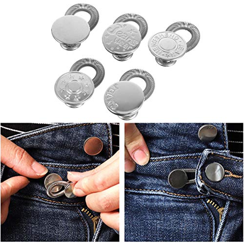 LALAFINA 1 Satz 5 Stk Taillen-Expander einstellbar Jeans elastischer taillengürtel gummiband hosenbund Hosenknopf hosenbügel Extender-Taste Bundverlängerung Metall Silver von LALAFINA