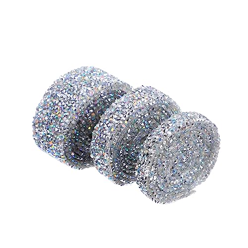 LALAFINA 1 Satz Heißer Bohrgürtel Hochzeitsdeko Wedding Decoration Hochzeitdeko Kerzendeko Cake Decorating Randbereich Prisma Reize Strass-wraps Funkelndes Strassband Plastik Silver 3rollen von LALAFINA