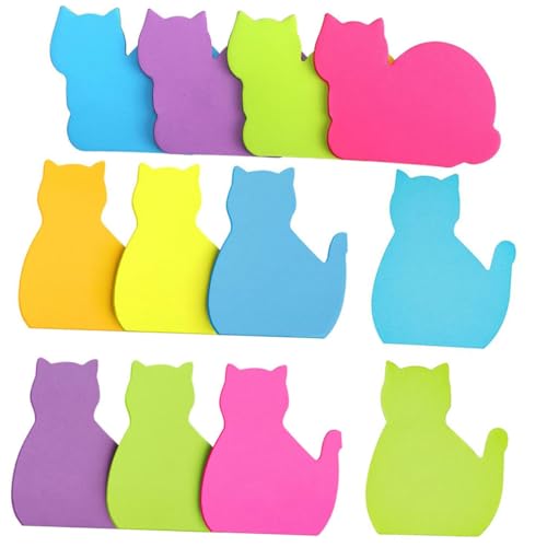 LALAFINA 1 Satz Katze Haftnotizen Cat Shaped Note Paper Adhesive Notes Memo Pad Colorful Notepaper Katzenstifte Katzenbinder Tragbares Notizpapier Sticker Für Planernotizen 12 Stück von LALAFINA