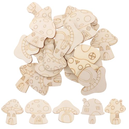 LALAFINA 1 Satz Pilzholzscheiben Bemalte Pilze Puzzle-pilze Abnehmbare Topfdeckel Heimische Pilze Leere Pilze Unfertiges Holz Selber Machen Unfertige Holzscheiben Pappelbrett Beige 25st von LALAFINA