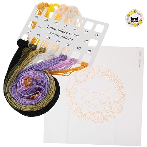 LALAFINA 1 Satz Tasche mit Katzenstickerei Stickmaschine Kätzchen Zeug Katzenzubehör Stoff embroidery set dekoration schlafzimmer Kreuzstichpackungen für Anfänger Stickerei-Kits Baumwolle von LALAFINA