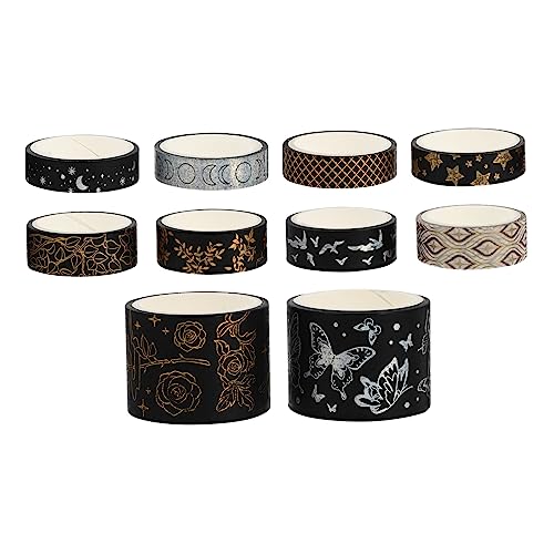 LALAFINA 10 Rollen Heißpräge-Washi-Tape DIY Sammelalbum Zierband für Klebstoff Streifen scrapbook scheckheft dekoratives klebeband für einklebebuch Papier Klebeband Japanisches Papier Black von LALAFINA