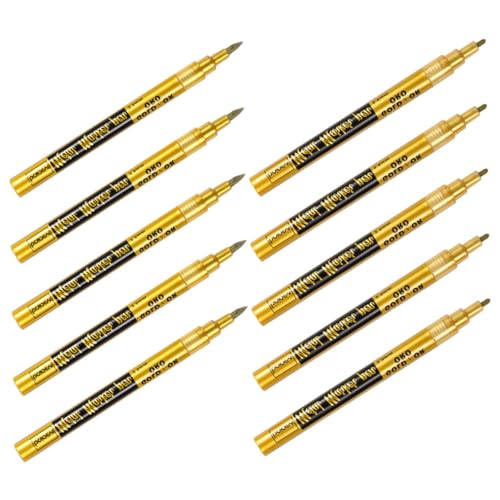 LALAFINA 10 Stück Öliger Markierungsstift Marker Für Glas Leere Farbmarker Kalligraphie-pinselstifte Ölstift Ornament Stift Feine Tippmarkierungen Lackstift Für Metall Golden Plastik von LALAFINA