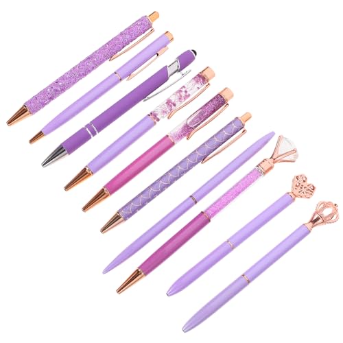 LALAFINA 10St Kristalldiamantstift Büro Bling-Kugelschreiber Tintenstift schreibutensilien office supplies Kugelschreiber für Studenten Kugelschreiber mit schwarzer Tinte Eisen Violett von LALAFINA