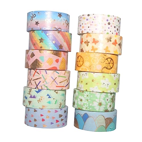 LALAFINA 12 Rollen Buntes Washi Tape Mit Goldfolie Dekorative Klebebänder Für Scrapbooking Geschenkverpackungen Und Karten Glitzernde Designs Für Kreative Bastelprojekte Und von LALAFINA