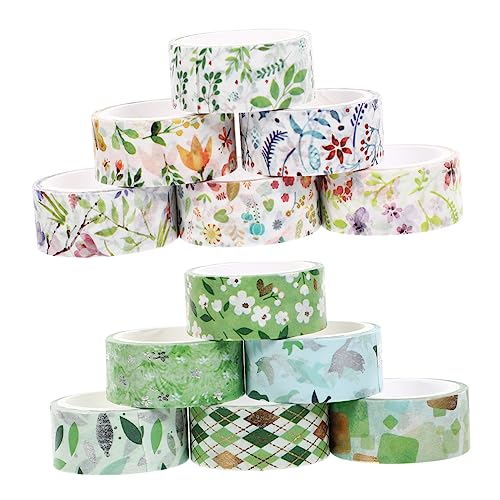 LALAFINA 12 Rollen Frühlings-Washi-Tape scheckheft scrapbbok dekoringe dekoration Frühlings Washi Tape Klebstoff paisley Aufkleber Haustier tagebuch klebeband dit Washi Tapes Papier Green von LALAFINA