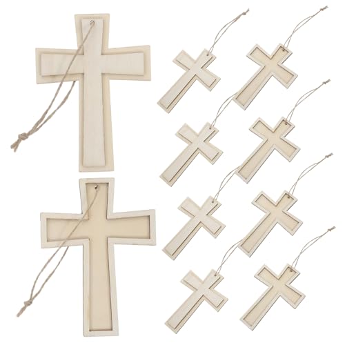 LALAFINA 12 Stück Leere Holzkreuz Ornamente Für DIY Bastelsets Unfertige Holzformen Für Zuhause Kirchendekoration Hängende Kreuzornamente von LALAFINA