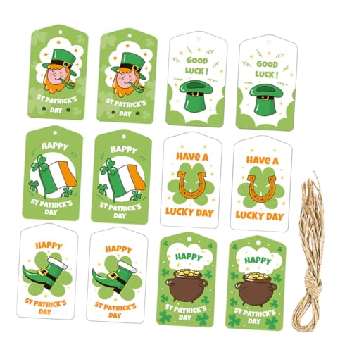 LALAFINA 12 Stück St. Patrick's Day Geschenkanhänger Kleeblatt Geschenkanhänger Für St. Patrick's Day Dekorationen Papieretiketten Für Irische Feiertags-diy-bastelarbeiten von LALAFINA