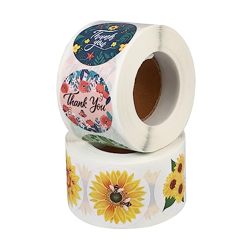 LALAFINA 2 Rollen Aufkleber Anlage Aufkleber Danke Punkt Danke Stempel Etikett packwürfel packschnur stickern süßigkeiten zuckertüte Geschenkzubehör DIY Blumenaufkleber Papier von LALAFINA