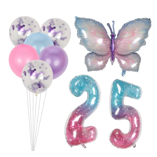 LALAFINA Geburtstag Luftballons Dekorationen Set Schmetterling Thema Aluminium Folie Ballon Banner für von LALAFINA