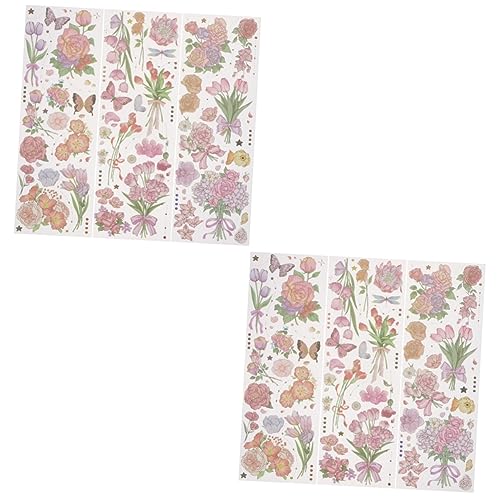 LALAFINA 2 Stück 5 Blumen Stempelaufkleber Scrapbooking Zubehör Junk Journal Zubehör Klebeband Scrapbook Abziehbilder Blumenaufkleber Tagebuch Buchetikett Scrapbook Set von LALAFINA