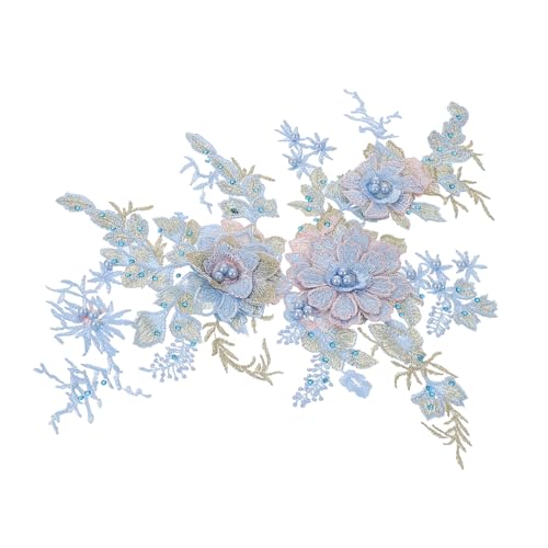 LALAFINA 2st Flicken Kleidung Ausbessern Künstliche Pflanzen Dekorativ Spitze Mit Floralem Rand Floral Gestickte Aufnäher Applizierte Blumen Blumen-nähflicken Decke Stoffkleber Blue Waschen von LALAFINA