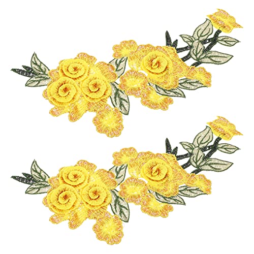 LALAFINA 2st Stickapplikation Blumenflecken-aufkleber Blumenbeet Puffer Blumen-diy-patch Blumenapplikationen Applikationen Aus Spitze Stickerei Blumenkragenapplikation Polyester Yellow von LALAFINA