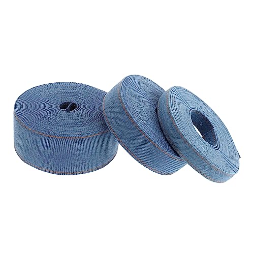 LALAFINA 3St Denim-Gurtband weißes Band blaues Drahtband Strasssteine Sackleinen Bänder zum Verpacken seidenband ribbon Haarband selber machen DIY zubehör Denim aus Polyester-Baumwolle Blue von LALAFINA