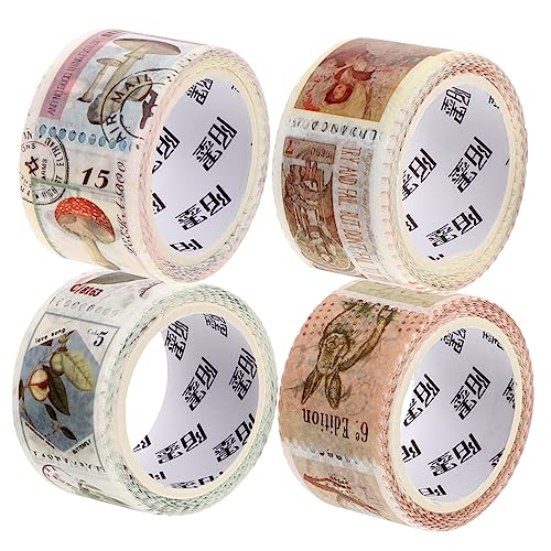 LALAFINA 4 Stück Briefmarken und Washi Tape Dekorative Klebebänder Vintage Washi Tapes Ästhetische Washi Tapes Tagebuch-Kit Journaling Retro Bastelaufkleber Vintage-Stempel-Aufkleber Papier von LALAFINA