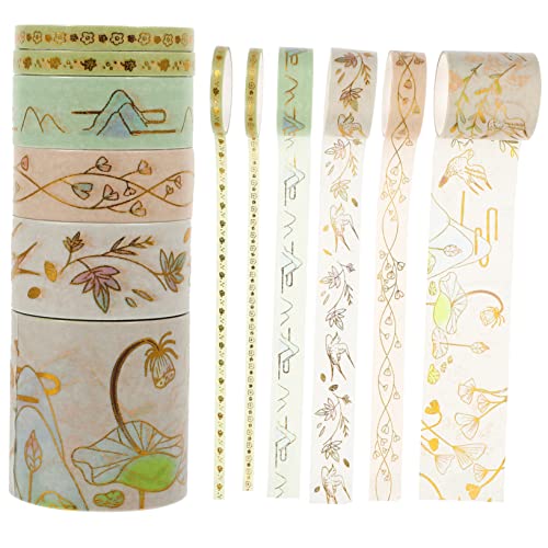 LALAFINA 6 Rollen Heißpräge-Washi-Tape Pflanzenband Herbst Washi Magnetband Aufkleber papierklebeband selber machen selbstklebende Bänder empfindlich schmücken Partybedarf Papier Klebeband von LALAFINA