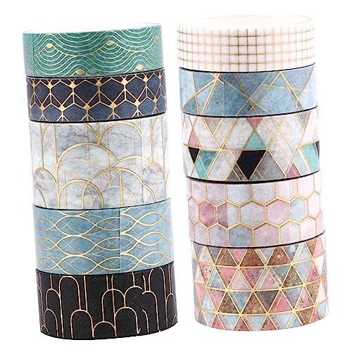 LALAFINA Dekoratives Washi Tape Set 3 Meter Goldfolie Masking Tape Für DIY Handwerk Scrapbooking Tagebuch Und Planer Geometrische Muster Klebeband von LALAFINA